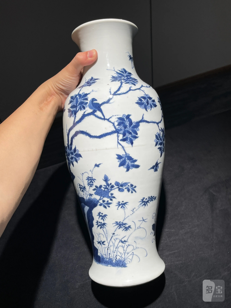 清康熙 青花花鸟纹观音尊 - 图5
